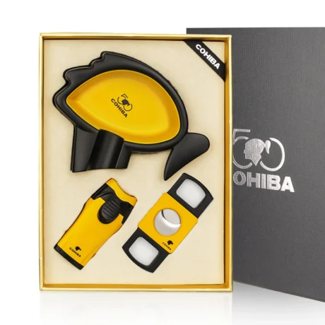 COHIBA 50 CIGAR LIGHTER CERAMIC ASHTRAY CUTTER COMBO ACCESSORIES SET METAL WINDPROOF BUTANE GAS TORCH LIGHTERS WITH CIGAR PUNCH