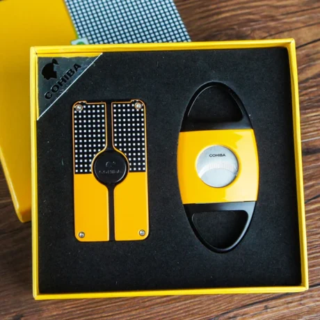 COHIBA CIGAR LIGHTER CUTTER WINDPROOF TORCH 3 JET FLAME SET