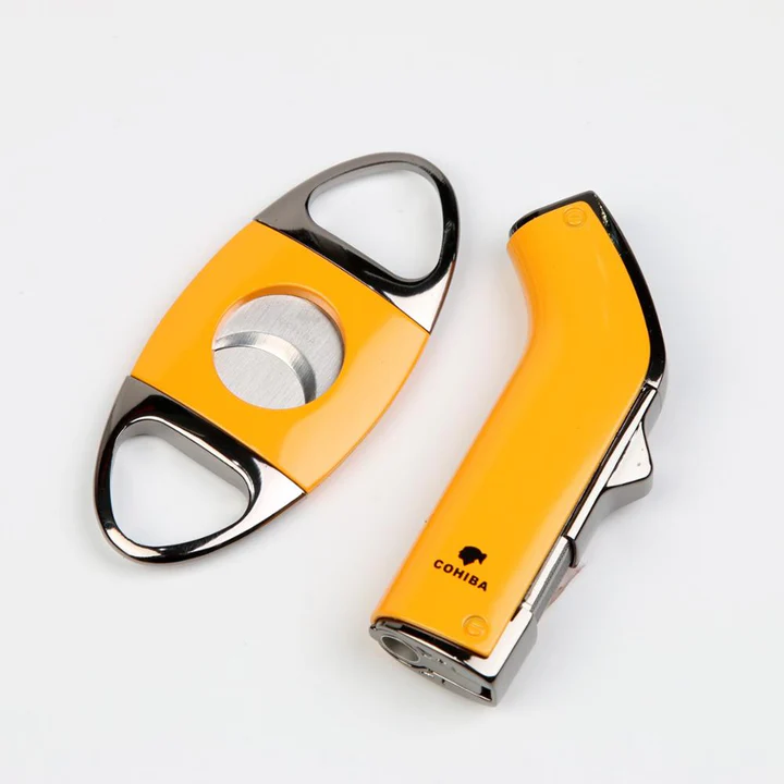 COHIBA WINDPROOF 2 TORCH JET FLAME CIGAR LIGHTER CUTTER SET - Image 2