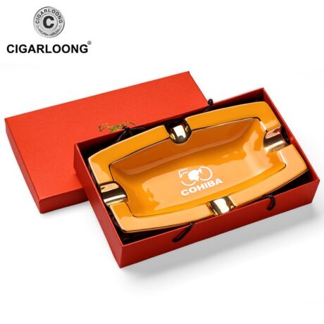 Cohiba 50 Aniversario Ashtray – Square Yellow/Orange 4 Cigar Holder