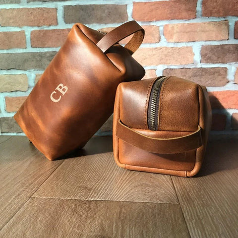 Monogrammed Leather Dopp Kit